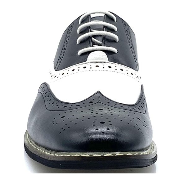 Black / White Men\'s Two Tone Perforated Wing Tip Lace Up Oxford Dress Shoes main image 5